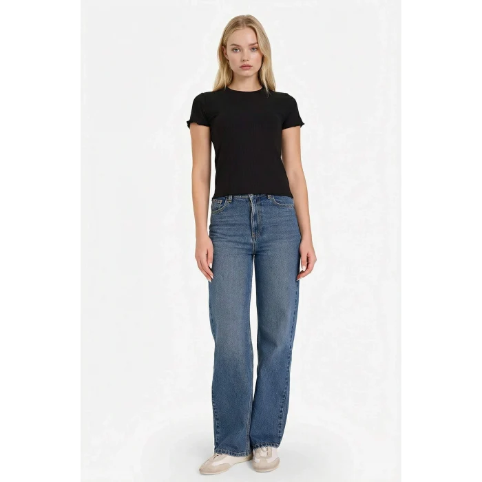 Defacto K7064AZBK81 Siyah Fıtted Fitilli Kaşkorse Tişört