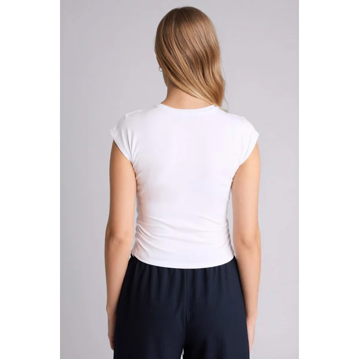 Defacto F5187AXWT32 Beyaz Fıtted Modal Tişört