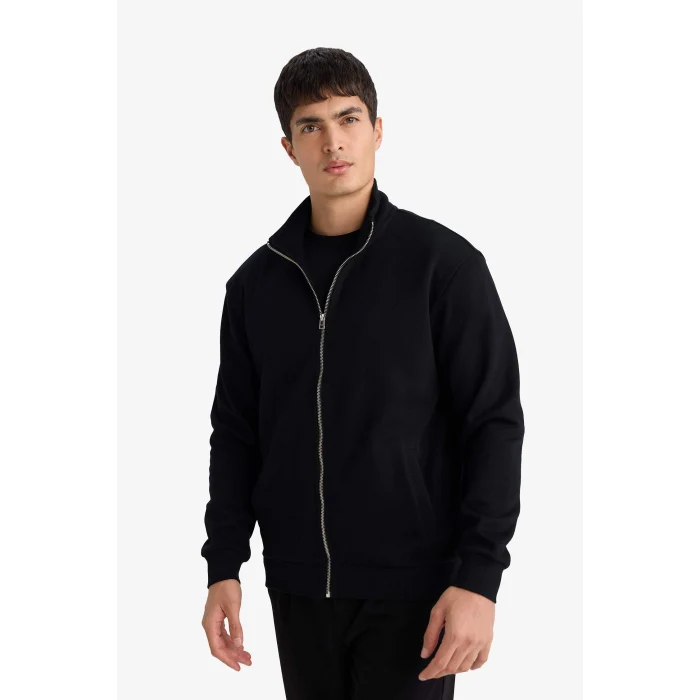 Defacto F9328AXBK81 Siyah Dik Yaka Fermuarlı Hırka