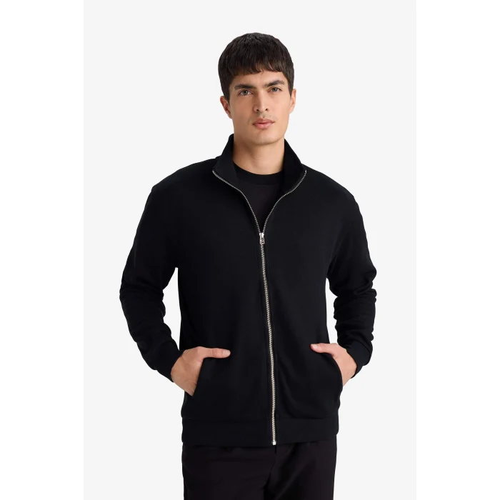 Defacto F9328AXBK81 Siyah Dik Yaka Fermuarlı Hırka