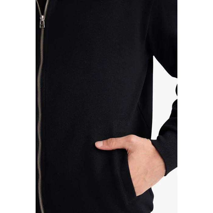 Defacto F9328AXBK81 Siyah Dik Yaka Fermuarlı Hırka