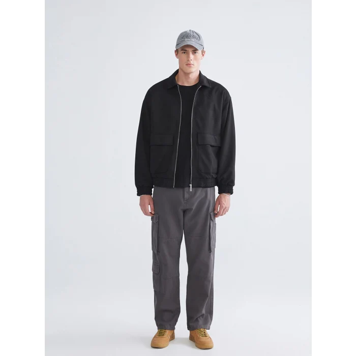 XSIDE Siyah Rahat Kalıp Gömlek Yaka Süet Erkek Mont