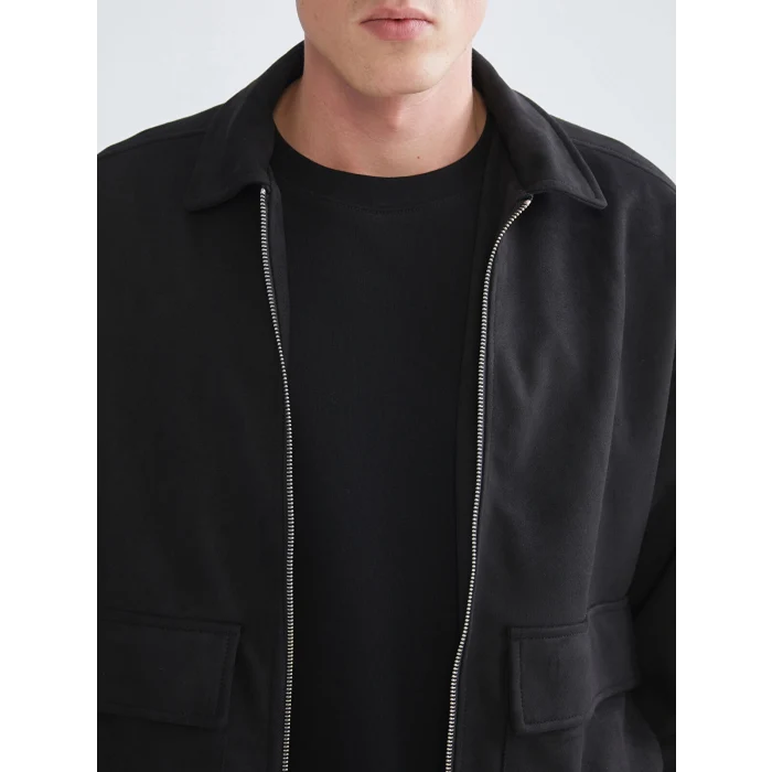 XSIDE Siyah Rahat Kalıp Gömlek Yaka Süet Erkek Mont