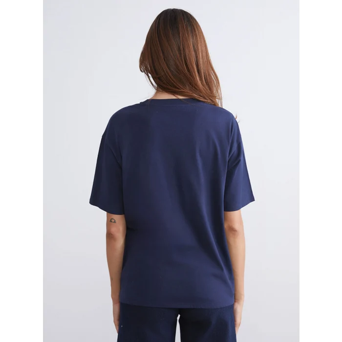 LCW Vision Lacivert Montana Baskılı Oversize Kadın Tişört