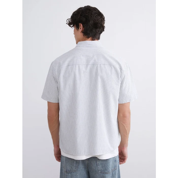 XSIDE Siyah Regular Fit Kısa Kollu Çizgili Poplin Erkek Gömlek