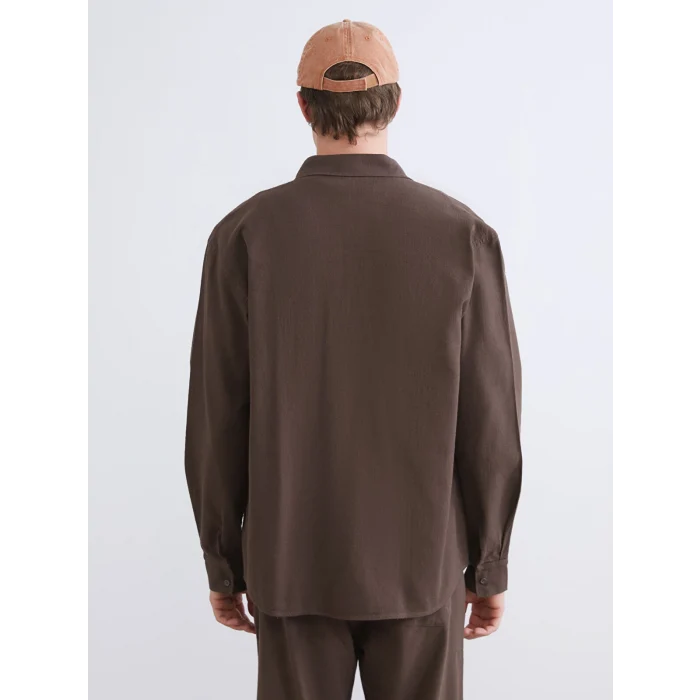 XSIDE Kahverengi Regular Fit Uzun Kollu Keten Görünümlü Erkek Gömlek
