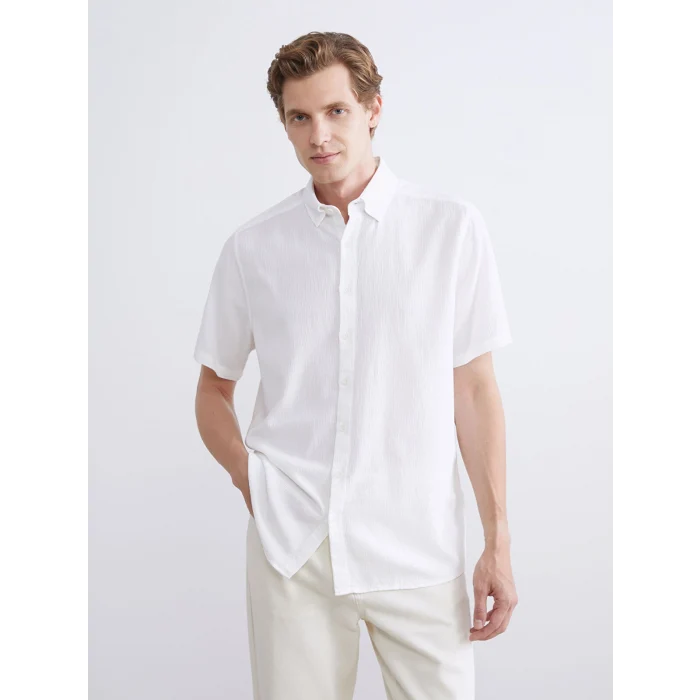 SOUTHBLUE Ekru Regular Fit Kısa Kollu Armürlü Erkek Gömlek