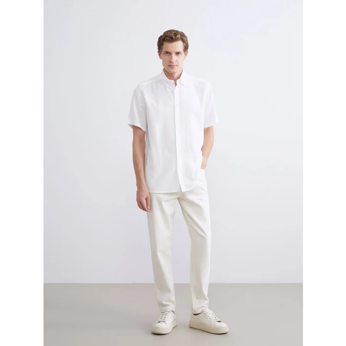 SOUTHBLUE Ekru Regular Fit Kısa Kollu Armürlü Erkek Gömlek