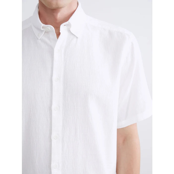 SOUTHBLUE Ekru Regular Fit Kısa Kollu Armürlü Erkek Gömlek