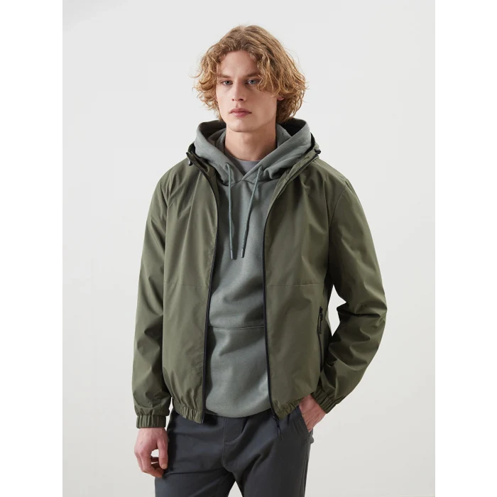 XSIDE Haki Standart Kalıp Kapüşonlu Erkek Yağmurluk