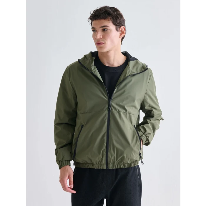 XSIDE Haki Standart Kalıp Kapüşonlu Erkek Yağmurluk
