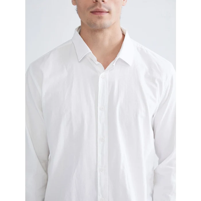 XSIDE Beyaz Regular Fit Uzun Kollu Gabardin Erkek Gömlek