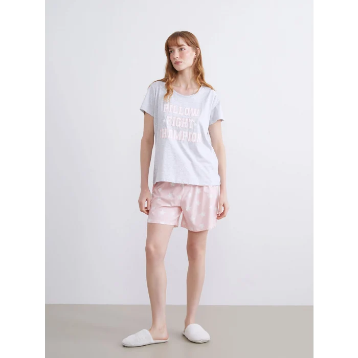 LCW DREAM Pembe Yıldız Desenli Kadın Şortlu Pijama Takımı