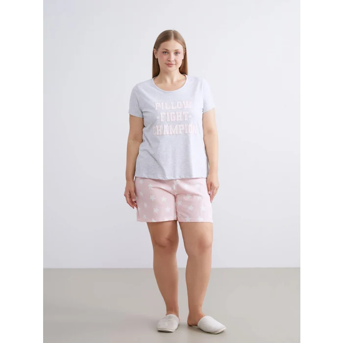 LCW DREAM Pembe Yıldız Desenli Kadın Şortlu Pijama Takımı