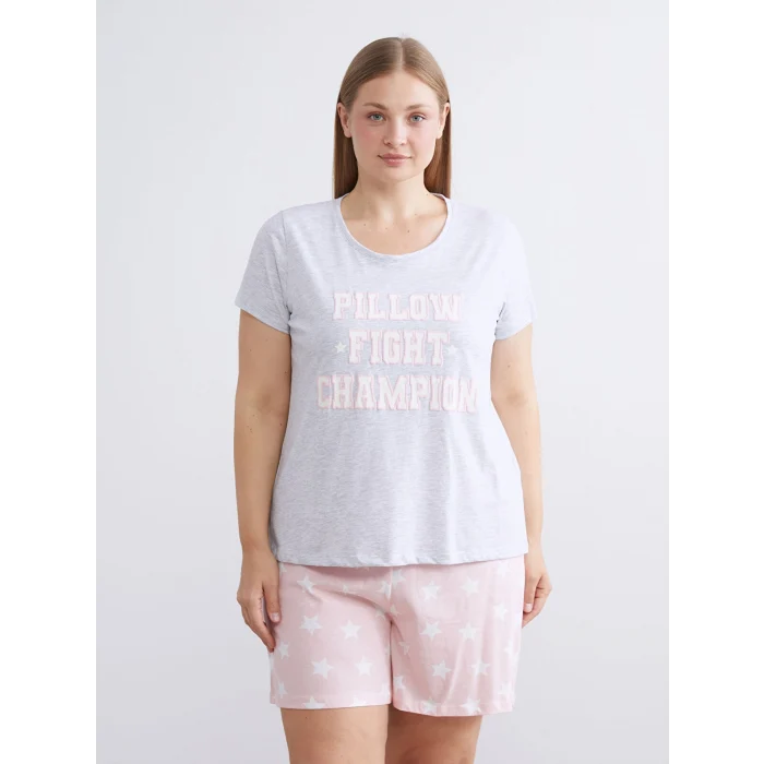 LCW DREAM Pembe Yıldız Desenli Kadın Şortlu Pijama Takımı