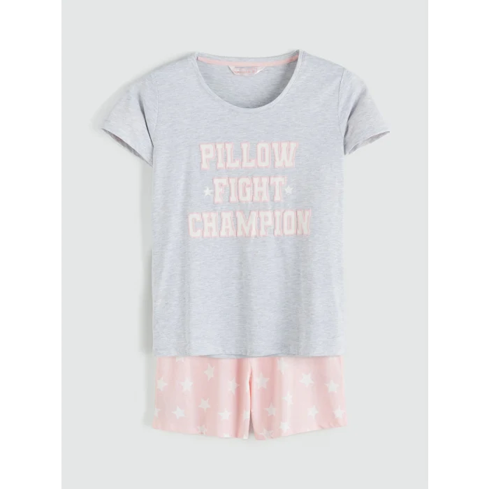 LCW DREAM Pembe Yıldız Desenli Kadın Şortlu Pijama Takımı