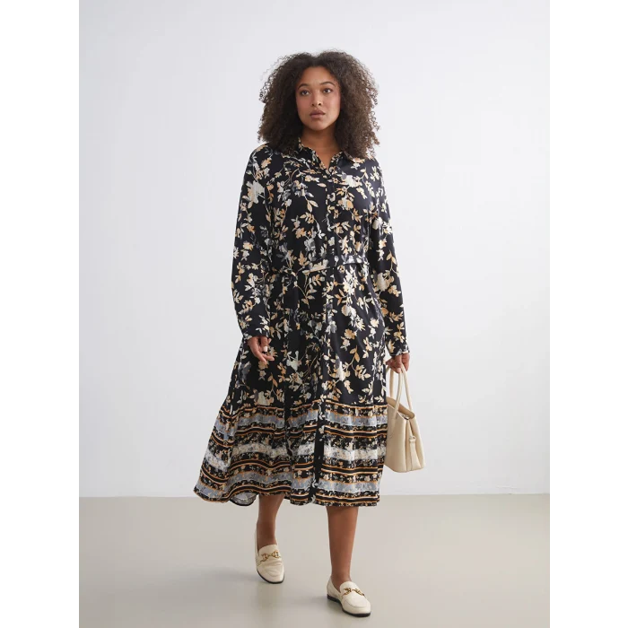 LCW Grace Siyah Desenli Gömlek Elbise