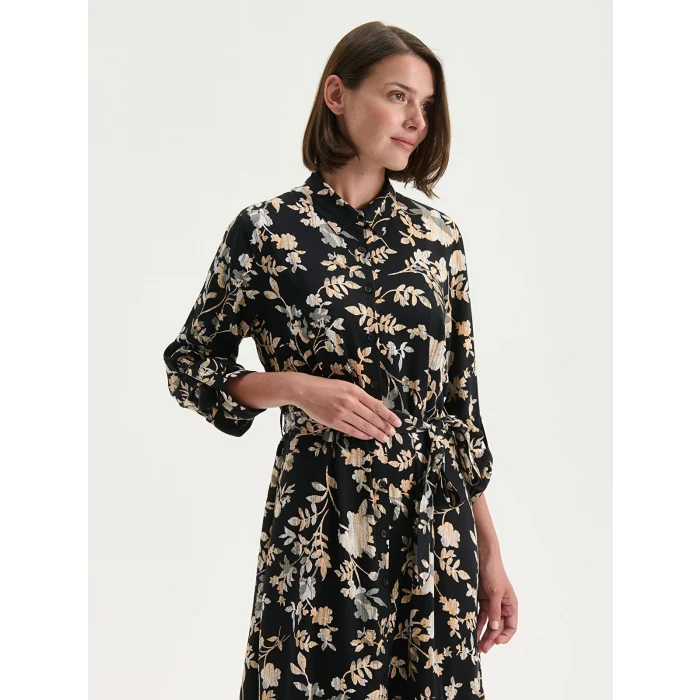LCW Grace Siyah Desenli Gömlek Elbise