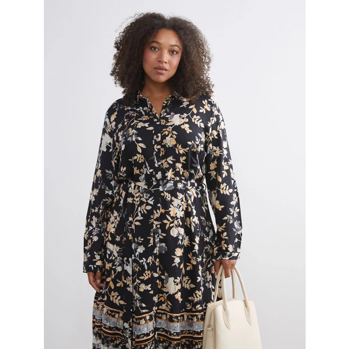 LCW Grace Siyah Desenli Gömlek Elbise