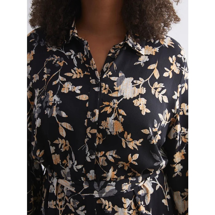 LCW Grace Siyah Desenli Gömlek Elbise