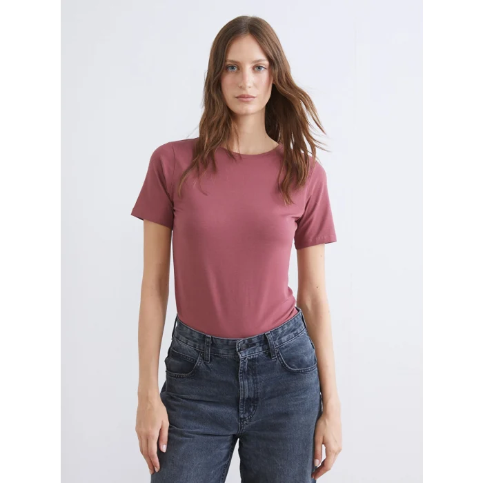 LCWAIKIKI Basic Pembe Bisiklet Yaka Kadın Tişört