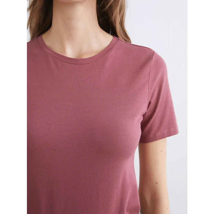 LCWAIKIKI Basic Pembe Bisiklet Yaka Kadın Tişört