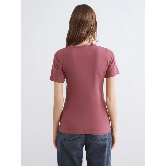 LCWAIKIKI Basic Pembe Bisiklet Yaka Kadın Tişört