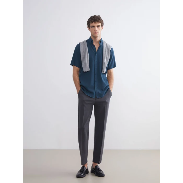 SOUTHBLUE Petrol Regular Fit Kısa Kollu Armürlü Erkek Gömlek