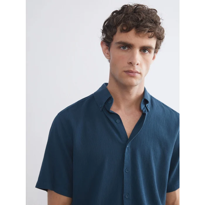 SOUTHBLUE Petrol Regular Fit Kısa Kollu Armürlü Erkek Gömlek