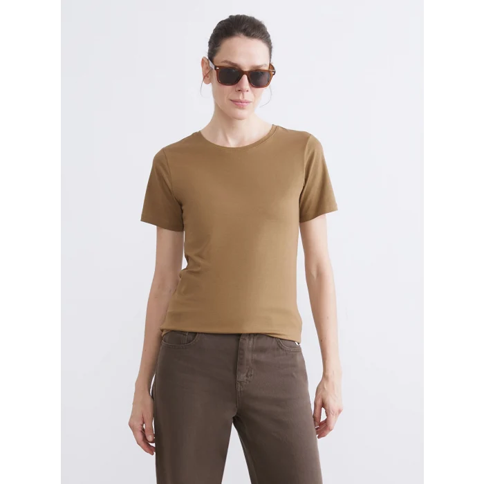 LCWAIKIKI Basic Haki Bisiklet Yaka Kadın Tişört