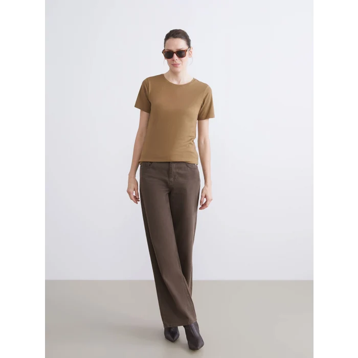 LCWAIKIKI Basic Haki Bisiklet Yaka Kadın Tişört