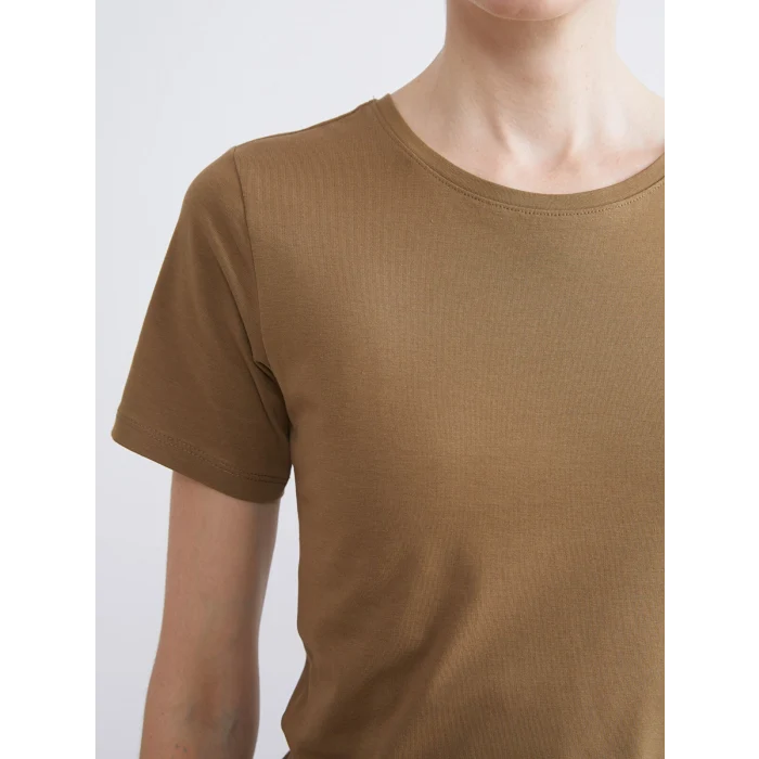 LCWAIKIKI Basic Haki Bisiklet Yaka Kadın Tişört