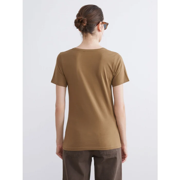 LCWAIKIKI Basic Haki Bisiklet Yaka Kadın Tişört