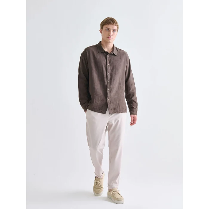 LCW Vision Kahverengi Rahat Kalıp Uzun Kollu Erkek Gömlek