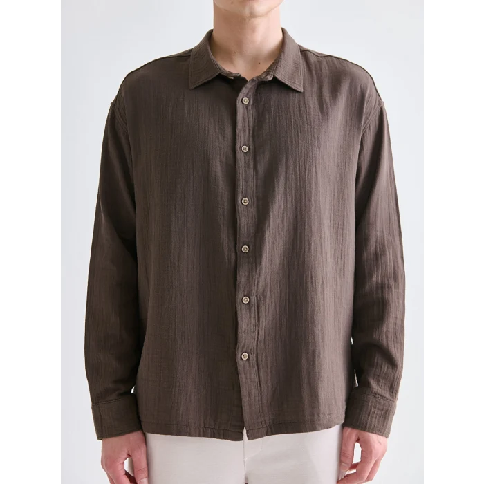 LCW Vision Kahverengi Rahat Kalıp Uzun Kollu Erkek Gömlek