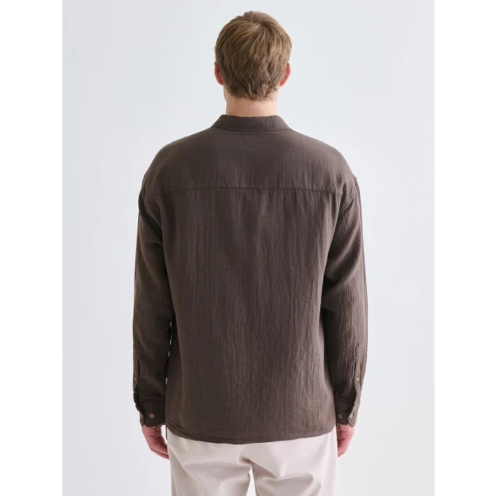 LCW Vision Kahverengi Rahat Kalıp Uzun Kollu Erkek Gömlek