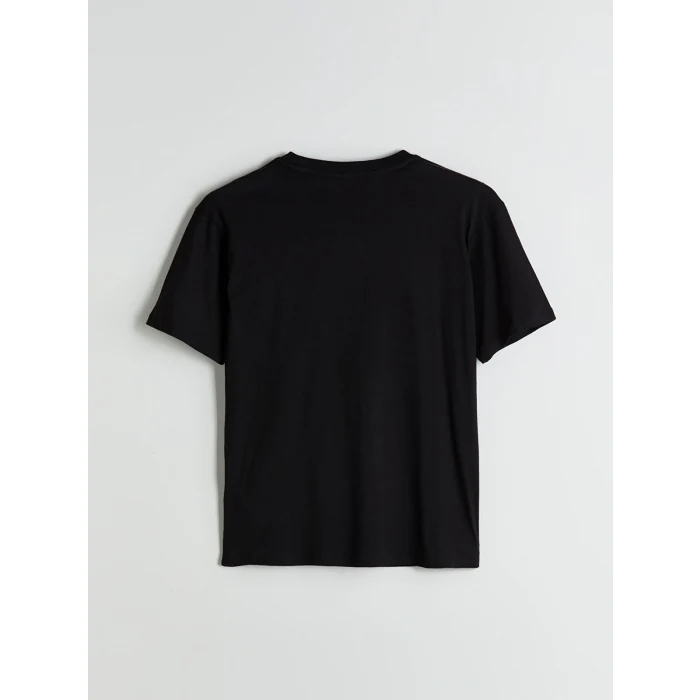 LCW Vision Siyah Bisiklet Yaka Baskılı Oversize Kadın Tişört