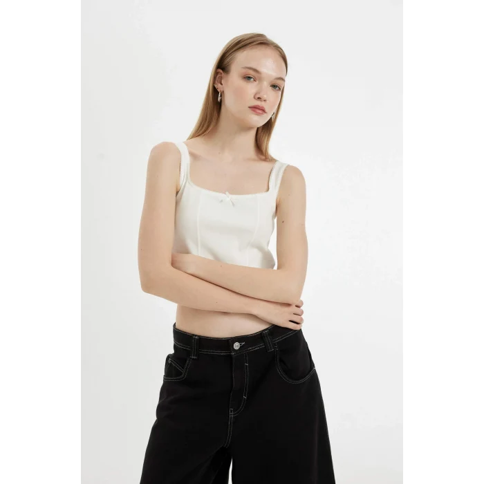 Defacto D1175AXWT32 Beyaz Coool Fitted V Yaka Modal Atlet