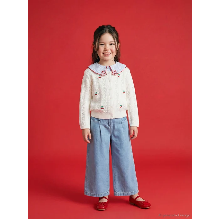 LCW Kids İndigo Beli Lastikli Wideleg Kız Çocuk Jean Pantolon