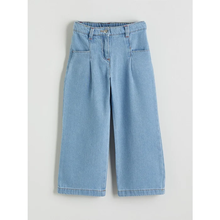 LCW Kids İndigo Beli Lastikli Wideleg Kız Çocuk Jean Pantolon