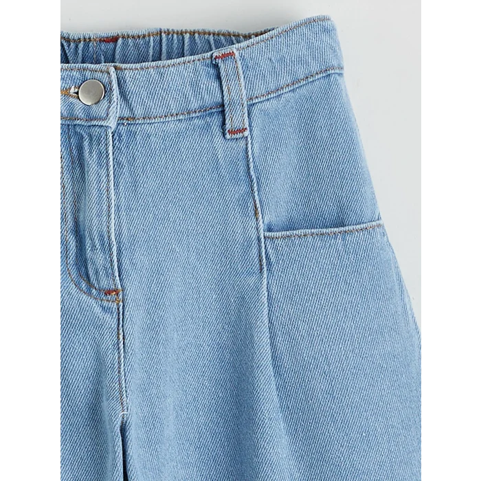 LCW Kids İndigo Beli Lastikli Wideleg Kız Çocuk Jean Pantolon