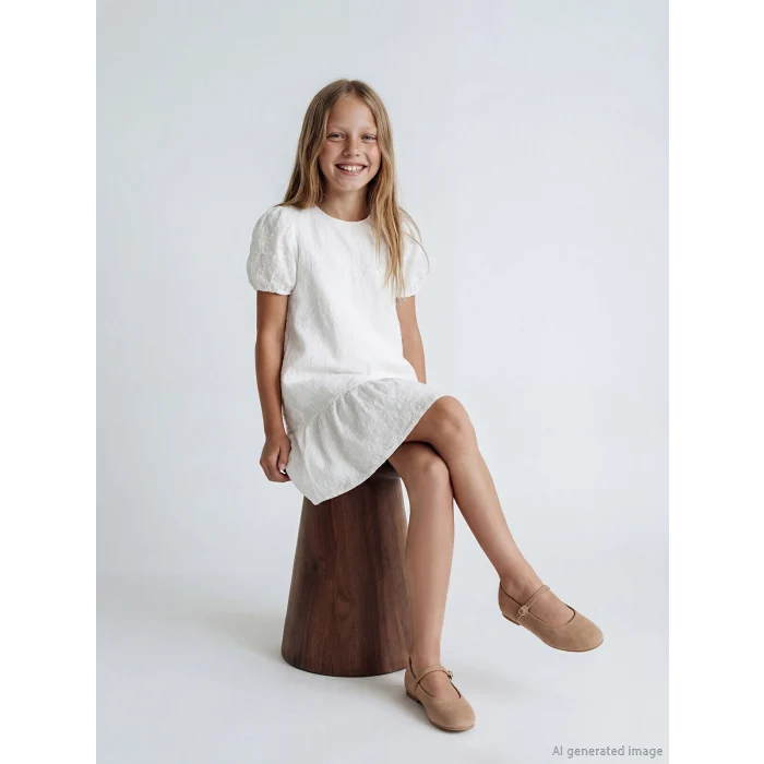 LCW Kids Beyaz Bisiklet Yaka Çiçekli Kız Çocuk Elbise