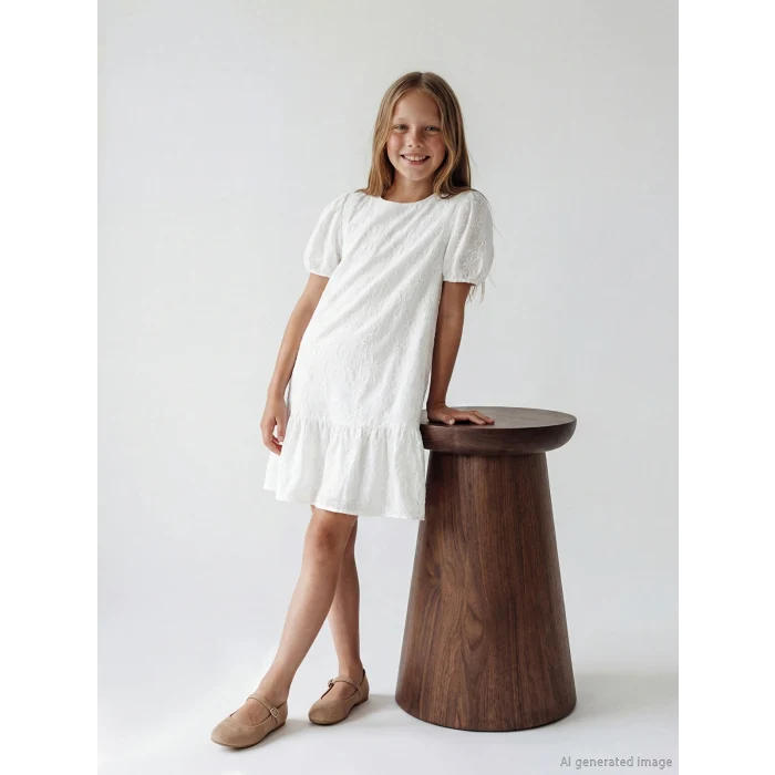 LCW Kids Beyaz Bisiklet Yaka Çiçekli Kız Çocuk Elbise