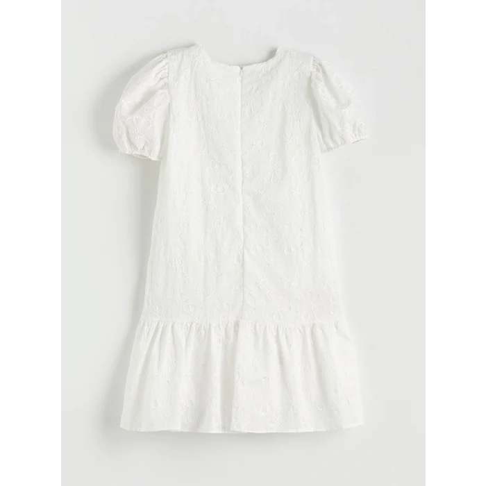 LCW Kids Beyaz Bisiklet Yaka Çiçekli Kız Çocuk Elbise