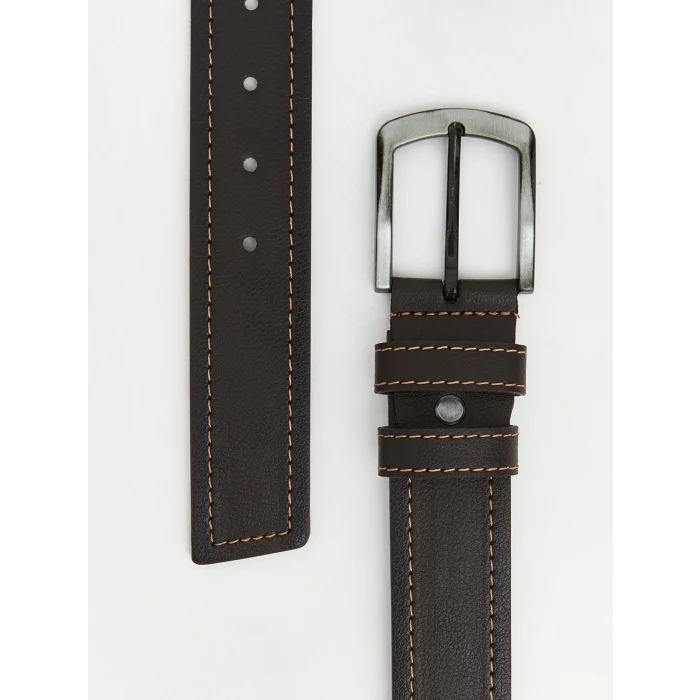 LCW ACCESSORIES Kahverengi Deri Görünümlü Dekoratif Dikişli Erkek Kemer