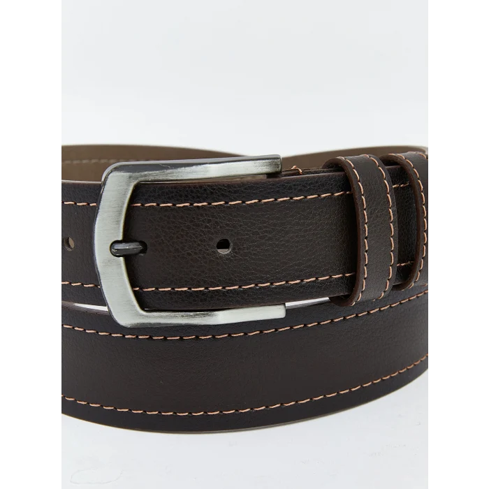 LCW ACCESSORIES Kahverengi Deri Görünümlü Dekoratif Dikişli Erkek Kemer