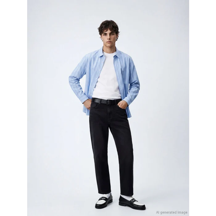 LCW ACCESSORIES Siyah Deri Görünümlü Erkek Kemer