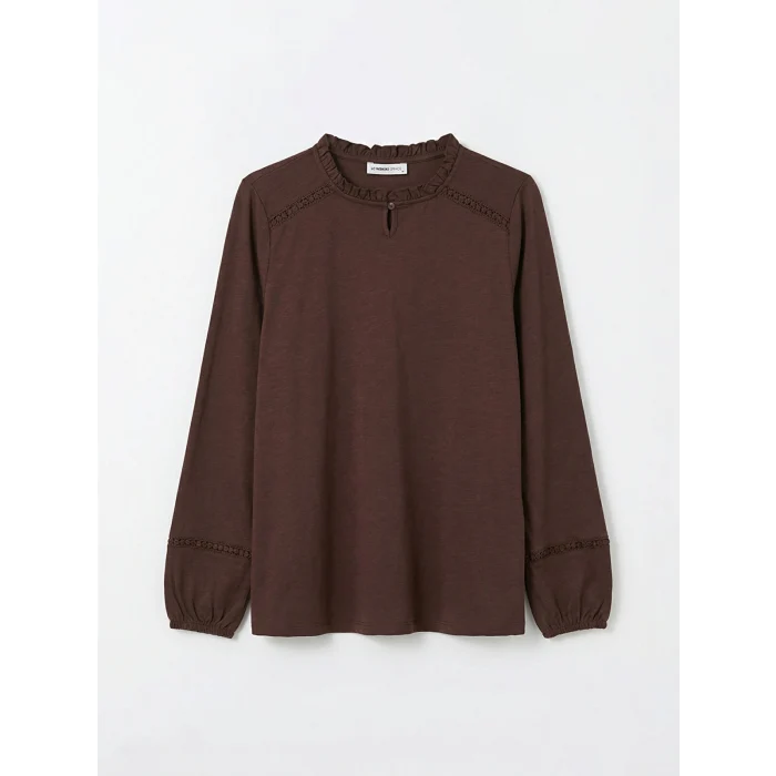 LCW Grace Kahverengi Bisiklet Yaka Nakışlı Bluz