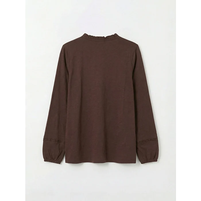 LCW Grace Kahverengi Bisiklet Yaka Nakışlı Bluz