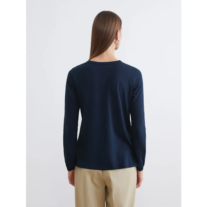 LCW Grace Lacivert Bisiklet Yaka Nakışlı Bluz